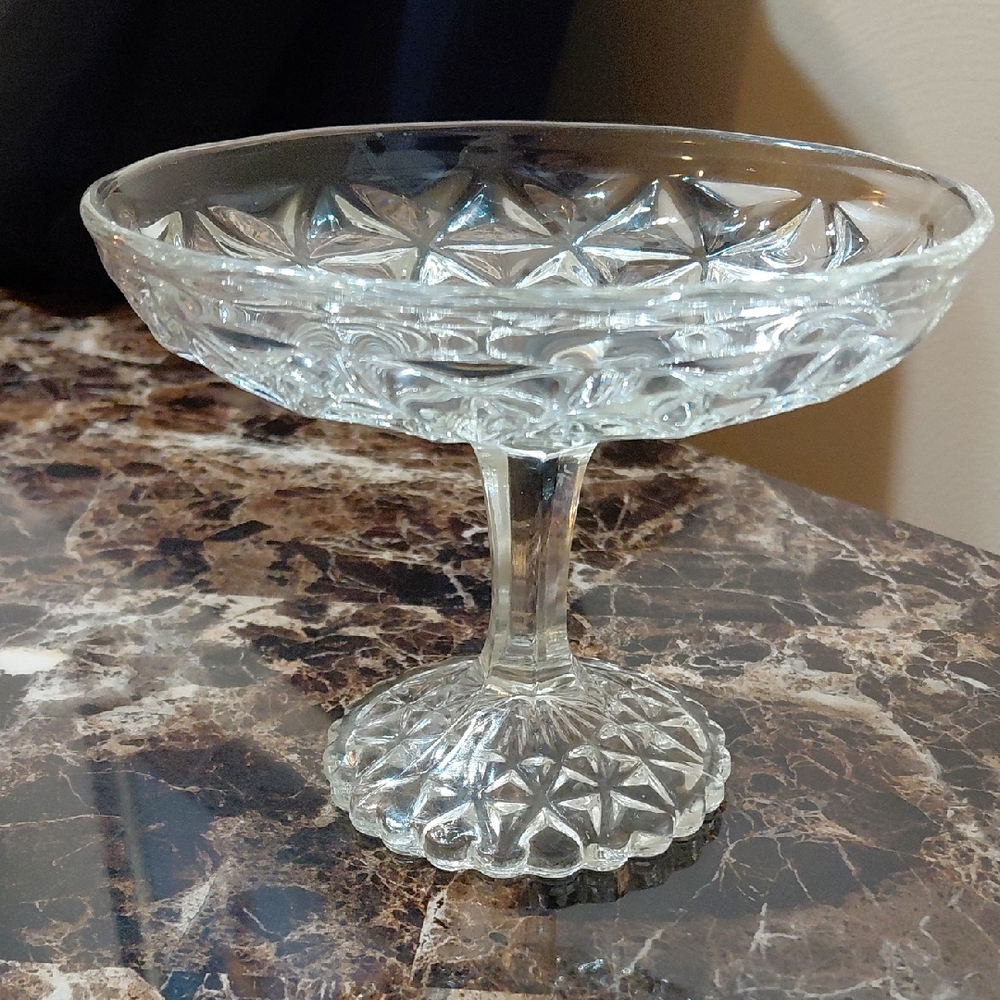 Vintage Imperial Glass Mt. Vernon Clear Crisscross Diamonds Round Compote Dish